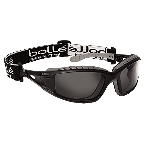 Bollé Safety 253-TR-40086 Tracker Safety Eyewear with Black/Gray Polycarbonate + TPE Full Frame and Smoke Lens Black/Gray/Smoke