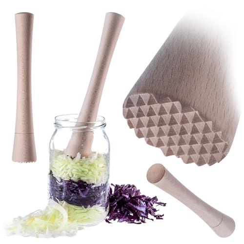KADAX Krautstampfer aus Holz, 24 x 4 cm, Stampfer für Fermentieren von Sauerkraut und Kimchi, Holzstößel, Sauerkrautstampfer, Handstampfer, Stößel