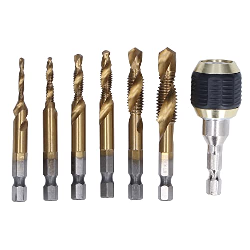 Juego de 7 machos de roscar combinados en espiral, taladro de rosca de acero de alta velocidad, broca de macho de vástago hexagonal con diseño de flauta en espiral para madera, (Grifo recubierto de