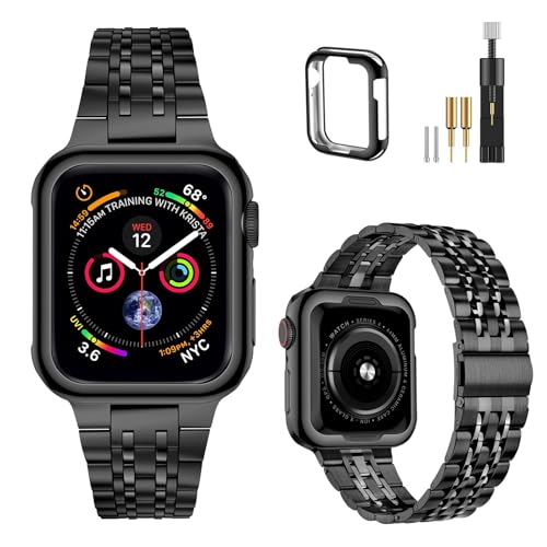 Bracelet Apple Watch 45mm MioHHR en acier inoxydable massif pour iWatch 7