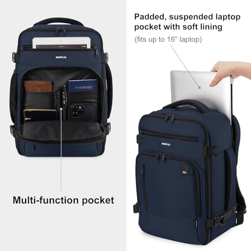 Image of ECOHUB Travel Backpack Airline Approved Under Seat Personal Item Bag | Carry on Backpack Water Resistant Fit 15.6 inch Laptop AirTag Pocket, Lightweight Casual Daypack for Women Men with USB Port