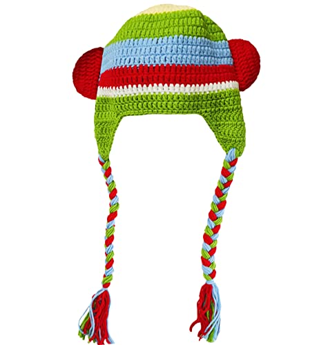 SUNONE11HKA Monkey Earmuff Beanie Handmade Skull Xmas Party Knitted Caps Funny Stripe Hats Red4