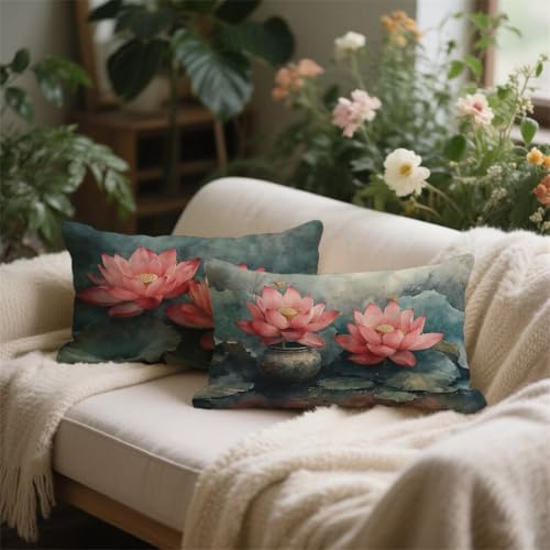 Housse de coussin 40x60 extérieur imperméable lin vert lot de 2 - 4