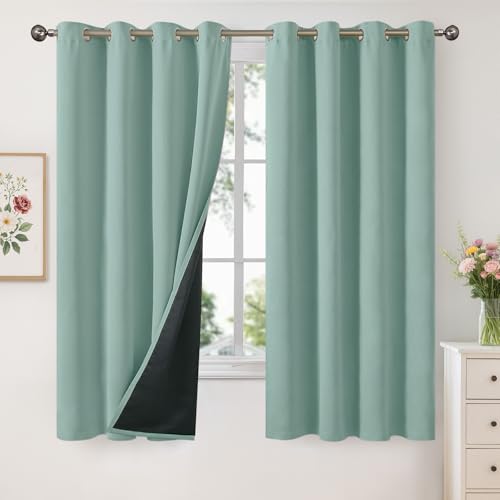 Image of YoungsTex Sage Green 100% Blackout Curtains for Bedroom 63 Inch Length 2 Panels, Heat Blocking Thermal Drapes with Grommet Insulated Darkening for Living Room, 52 X 63 Inch, 2 Panels