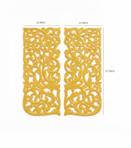 Image of VAS Collection Home Floral MDF Wall Decoration Panel, Wall Decoration Hanging, Wood Carving Wall Decoration Panel for Living Room, Bedroom, Hallway, Office (12 inch Inch X 27 inch Inch (Yellow)