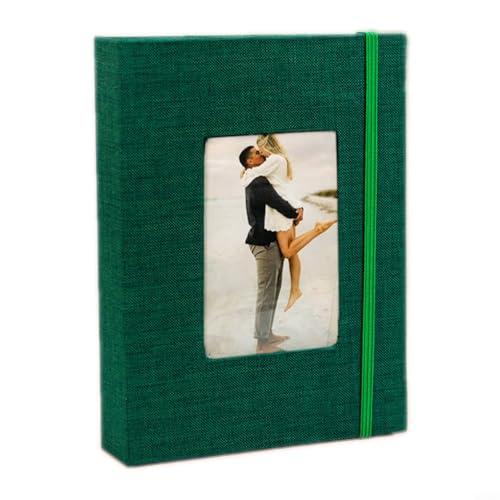 Vibsky Álbum de fotos de 2 x 3 pulgadas con cubierta de lino con capacidad para hasta 208 fotos, organizador de memoria de escritorio pequeño (verde)