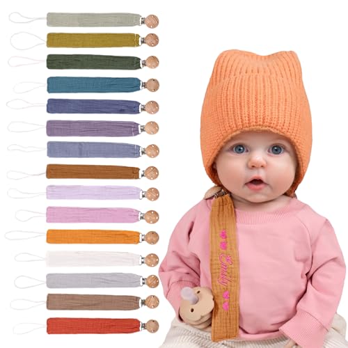 Personalized Bohemian Pacifier Clip Embroidered with Name is The Perfect Newborn Gift Made from eco-Friendly Bamboo! (Orange)