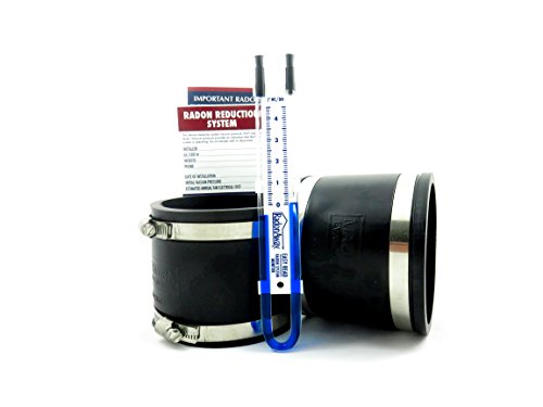 Radon Fan Installation Kit (Rubber couplings, manometer and system labels) (4x4, Black)