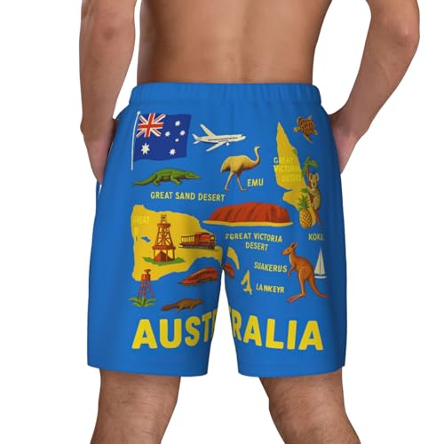 Australia Map Icons Print Men Stylish Functionality Swim Trunks Breathable Beach Shorts Surfing Gym Fishing4