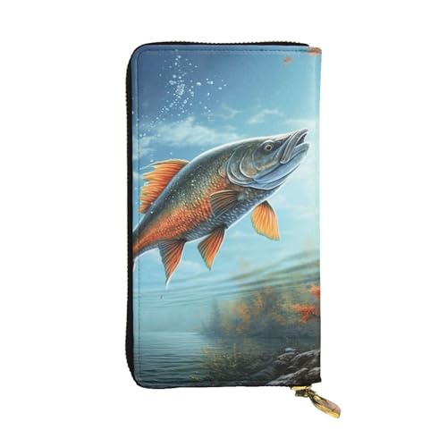 Safflower Flying Fish Wallet For Women Men Clutch Rfid Blocking Leather Wallets Large Capacity Purse Credit Card Holder Money Case With Zipper Phone Holder Long Travel Purse