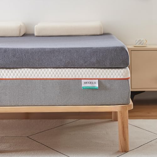 VECELO Gel Infused Memory Foam Mattress Topper Queen Size, 4 Inch Fresh Cooling Mattress Pad with Washable Cover for Queen Mattress, Pain Pressure Relieve Bed Topper, Breathable, Comfort