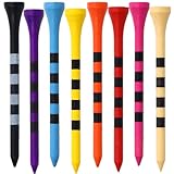 Japard Striped Wooden Golf Tees with Colors, 3 1/4 Inch, 100 Count, Colorful Wood Bamboo Durable, Gifts for Men Women Black Purple Blue Yellow Pink Red Orange Wood 8 Colors Mix (3-1/4) (8 Colors)