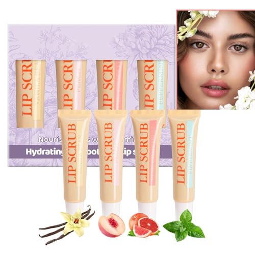 Juego de exfoliante de labios, exfoliante de labios, exfoliante e hidratante, exfoliante de labios, 4 juegos de exfoliante de labios, productos para el cuidado de los labios, crema hidratante de