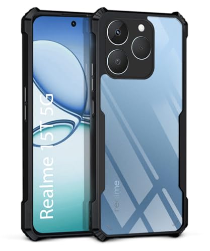Image of WOW IMAGINE Shock Proof Clear Back Case Mobile Cover for Realme 15T 5G | Realme Narzo 90 5G (Hard | Hybrid PC + TPU | Full Armour Device & Camera Protection | Black)
