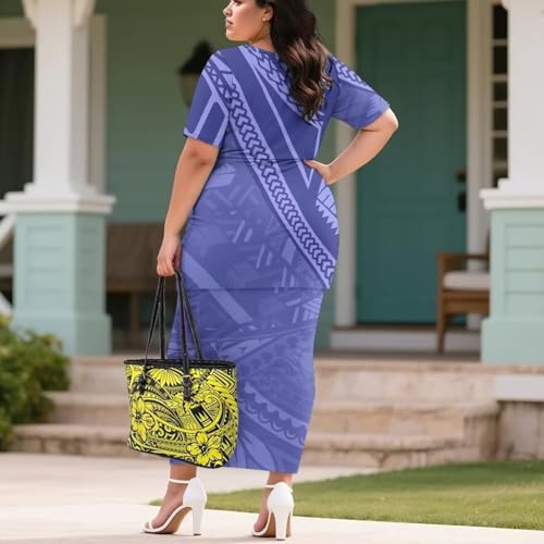 Image of Puletasi Samoan Traditional 2 Piece Outfits for Women Short Sleeve Crop Top and Maxi Skirt Sets Puletasi Dress