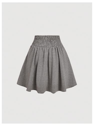 MakeMeChic Women's Houndstooth Pearl Beaded Skirt High Waisted A Line Pleated Preppy Short Skirt2