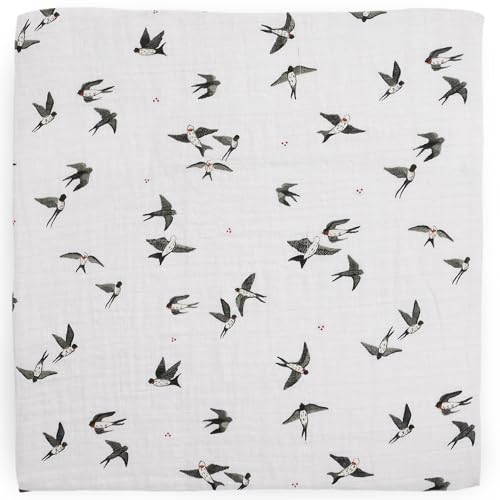 Image of Little Unicorn 100% Natural Organic Cotton Muslin Swaddle Blanket 2 Pack | Giftable Set of 2 swaddles (Swallows)