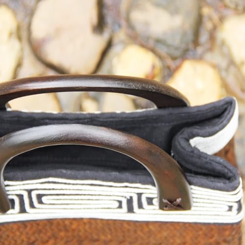 Bolsa de playa de paja para mujer con asa redonda de madera miniatura 6