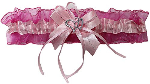 Süßer Braut Strumpfband mit 2 Herzchen Schleifchen, Silbernaht, viele Muster Hochzeit Neu Strumpfbänder Brautstrumpfband (Rosa, bis 60 cm)