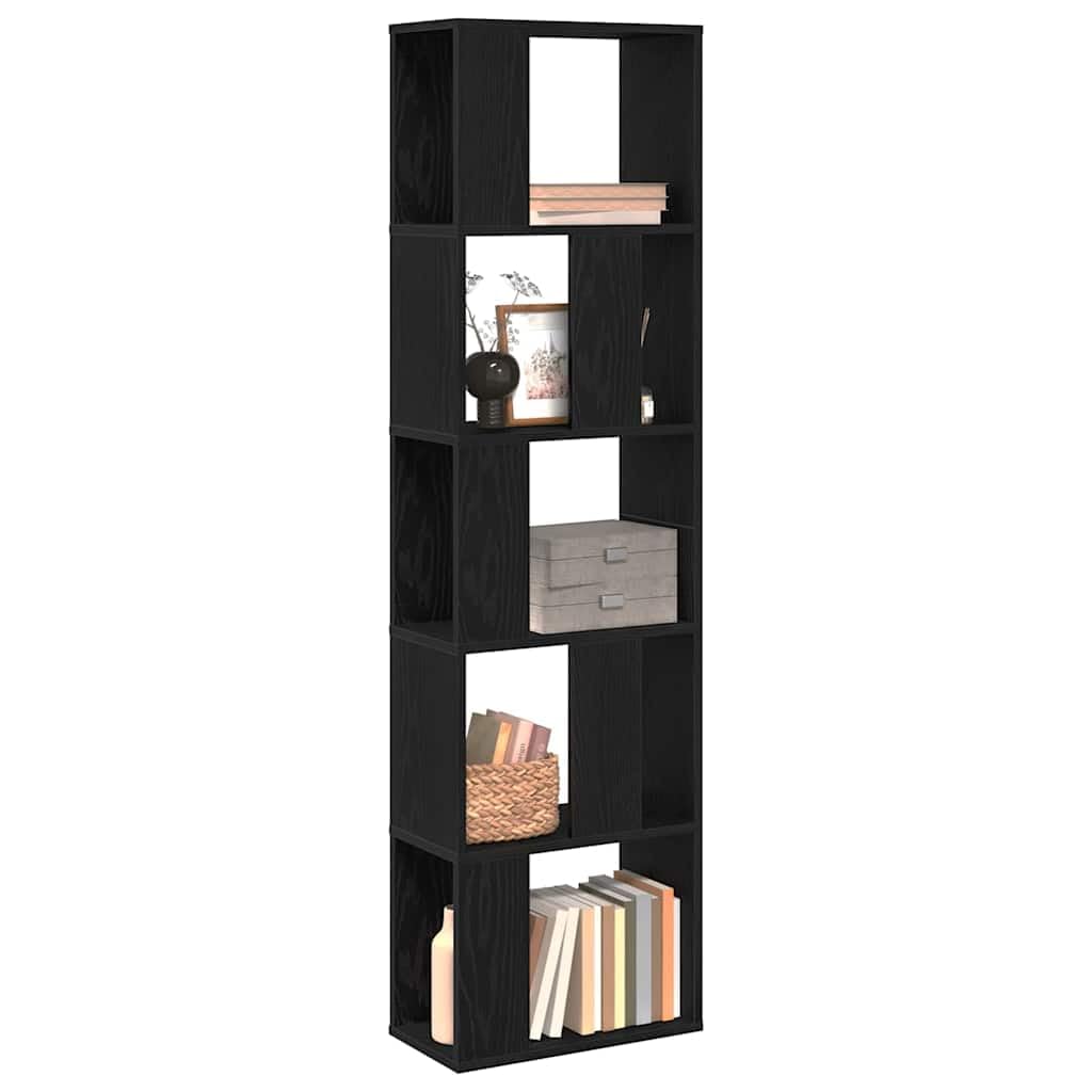 Libreria nera effetto rovere, 45 x 23,5 x 162,5 cm, con 5 ripiani, scaffale versatile per soggiorno, ufficio, cameretta dei bambini, corridoio, ideale per libri, documenti, decorazione e