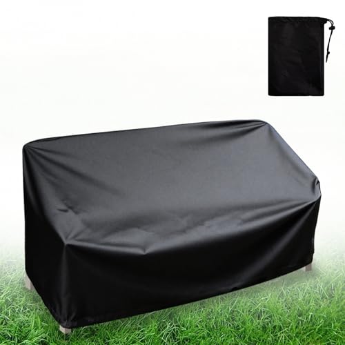 Outdoor Bench Cover Waterproof 210D Heavy Duty Polyester 53L x 26W(D) x 35.4H Inch All Weather Tearproof with Air Vents Metal/Hardwood Patio Garden Loveseat Furniture (Black)