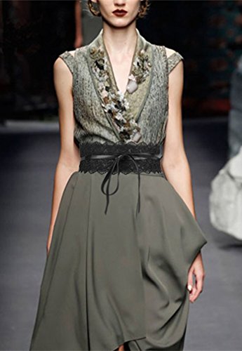 Women's Fashionable Lace Wide Elastic Waist Belt Dress Accessory Black #TOP3