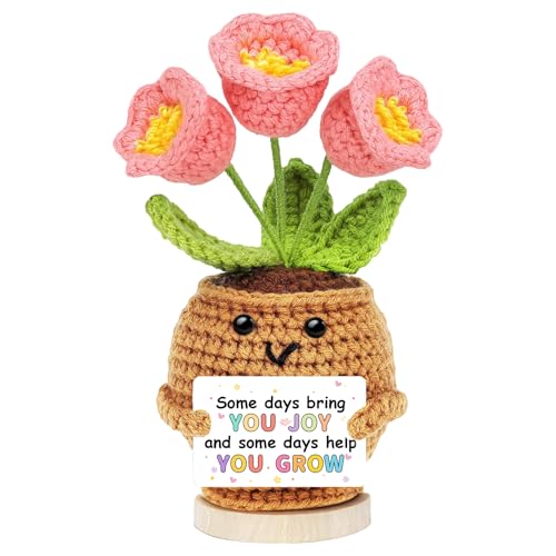Image of Hoedia Handmade Positive Flower Crochet - Inspirational Gift for Women Coworkers Teens Friend Sister - Cute Cheer Up Mother's Day Easter,Birthday,Retirement,Goodbye Gifts