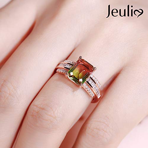 Jeulia "One of a Kind Emerald Cut Sterling Silver Watermelon Ring Engagement Rings for Women Anniversary Birthday Gift with Beautiful Jewelry Box3