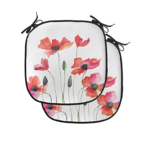 Lunarable Watercolor Flower Chair Cushion Pads Set of 2, Poppies Wildflowers Nature Meadow Painting Effect Illustration, Anti-slip Seat Padding for Kitchen & Patio, 16