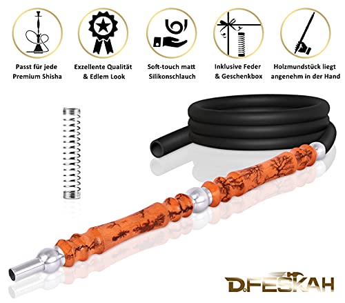 DFESKAH Shisha Schlauch mit Mundstück, Set Inkl. 48.5cm Holzmundstück & 150cm matt Schwarz Silikonschlauch… – Bild 3