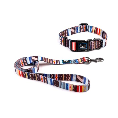 Roses&Poetry Collare e Guinzaglio per Cani Taglia Media, Colorate Guinzaglio per Cani con Collare Personalizzato Regolabile per Correre(Striscia-M)
