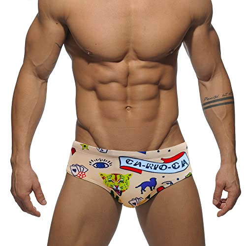 Men's Skin Color Swimming Briefs Swimwear Short Fashion Printed Swim siult