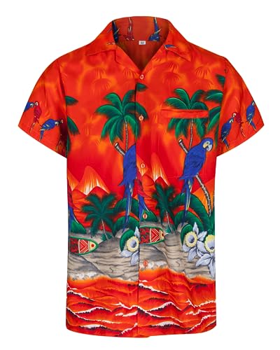 Camisas Hawaianas para Hombre   Camisa de Manga Corta con Cierre de Botones, Informal, Tropical de Loros y Palmeras para Hombre   Disfraces Hawaianos o para Despedidas de Soltero