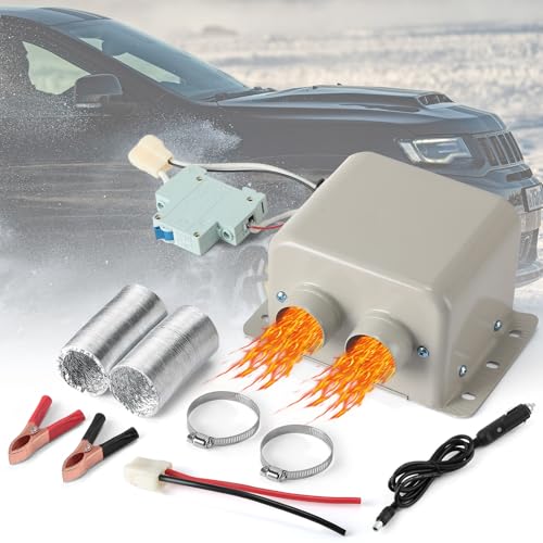 Rossesay 12V 800w Car Heater 2 Hole Portable Windshield Defroster Kit Winter Fast Heating Electric Automobile Interior Heaters Low Noise Removing Window Defogger with Cigarette Lighter for 12V Vehicle