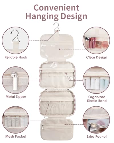 Image of Narwey Large Hanging Toiletry Bag Travel Makeup Bag Cosmetic Organizer for Women and Girls, Z-Dusty Rose Checkerboard, Large
