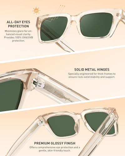 Image of AVAWAY Chunky Rectangle Sunglasses for Men Women, Polarized Trendy Large Acetate Frame UV400 Protection Driving Sun Glasses