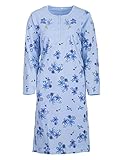 LUCKY Nachthemd Damen Thermo Langarm Blumen Winter Knöpfe Größe M L XL XXL, Größe:L, Farbe:Blau
