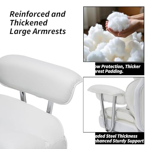 Image of Efomao Big and Tall Office Chair 400lbs - High Back Executive Chair with Swivel Base, PU Leather Upholstery, Lumbar Pillow, Padded Armrests, and Rolling Wheels,White Computer Chair