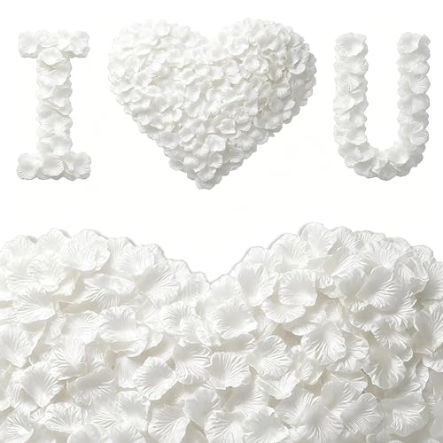 VKshop 2400 White Rose Petals Artificial Roses Petals for Valentines Day Romantic Night Wedding - Fake Roses Flower Petals for Party Anniversary Decorations