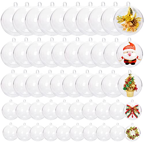 La Mejor Recopilación de Esferas los mejores 10. 48 Tiaiidi 50 esferas de adornos de Navidad transparentes, bolas de adornos rellenables, de plástico para manualidades 5 tamaños para bodas, fiestas, caja de regalo (1.57, 1.97,...