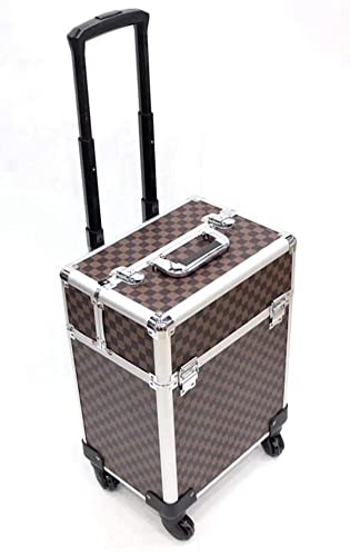 Image of Adson Multifunctional Professional Beauty Makeup Artist Rolling Cosmetic Aluminium Vanity Trolley Beauty Train case Makeup Cosmetic Trolley Hairstylist Travel Organizer (Carbon channal Diamond Black)