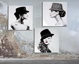 AlexandreHouse Pack of 3 Image, square, Woman motif, Aluminum, black, white, PU 3, Assorted 3 times, L. 3 cm, W. 60 cm, H. 60 cm