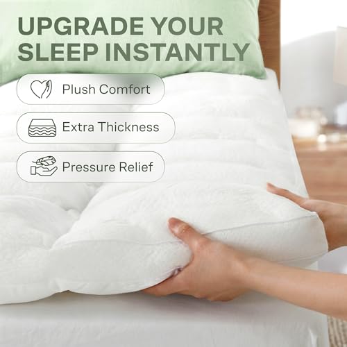 Image of Extra-Thick 2 Inch Twin Size Mattress Topper - Ultra Plush & Soft Viscose Derived from Bamboo Mattress Pad, Naturally Cooling & Perfect for Full Body Support, Snow White