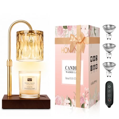 Honvinor Candle Warmer Lamp, Candle Warmer Light with Timer & Dimmer, Candle Warmer Lamp Adjustable Height, Compatible with Jar Scented Candles, Candle Warming Lamp with 3 Bulbs for Home Decor