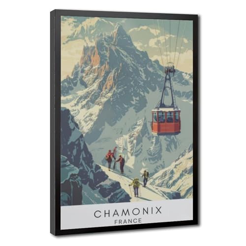 Poster vintage Chamonix Mont Blanc grand format 61x91 cm - Affiche de voyage décoration murale