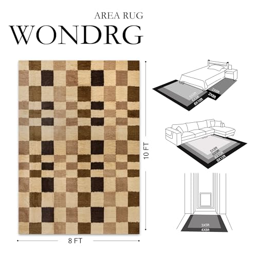 Tapete decorativo rectangular 8x10 cuadros marrón miniatura 2