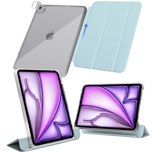 MS factory iPad Air 13インチ ケース M3 M2 用 Pro 12.9 第6/5世代 対応 取り外し可能 軽量 耐衝撃 カバー 縦置き/横置きスタンド アイパッドエアー13インチ 2025 2024 Pro 12.9インチ 第6世代 第5世代 ソフトフレーム 背面透明 ペールスカイブルー 水色 IPDA13m2-SLD-PSK