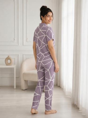 Image of CLOUD SOFT Women's Rayon Night Suit Set | Premium Soft Printed Pajama Set for Women | Shirt & Pajama Sleepwear Combo | Comfortable Ladies Nightwear Loungewear Set (CS12001)