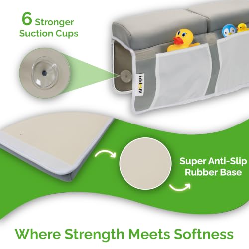 Image of Wobbi Comfortable Bath Kneeler and Elbow Rest Pad Set | 6 Suction Cups for Slip-Resistant Stability | 1.5 inch Thick Memory Foam Bath Kneeling Pad with 4 Storage Pockets (Grey)