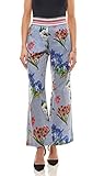 druckhose damen Mehrfarbig RICK CARDONA Hose Druck-Hose gestreifte Damen Stoff-Hose mit Blumen Kurzgröße Party-Hose Freizeit-Hose Bunt, Größe:38 (19 Kurzgröße)